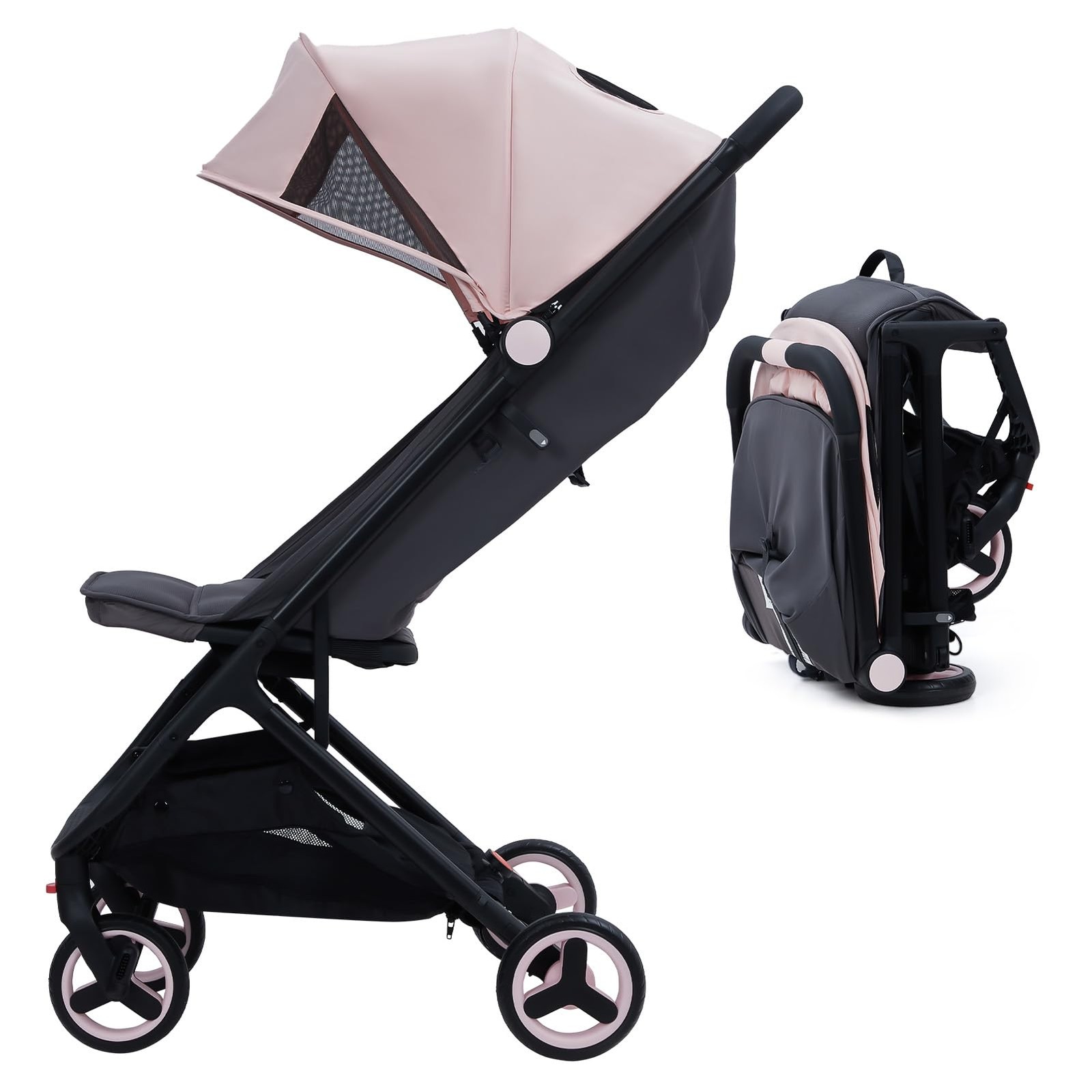 Lightweight Baby Stroller Compact AirplaneTravel-Friendly One-Hand Fold Pink