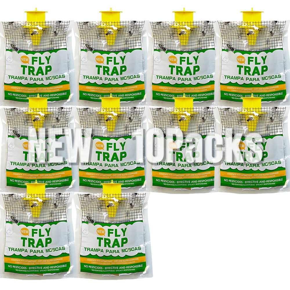 Outdoor Fly Traps 10 pack - Disposable, Hanging Outdoor fly control, flies catch