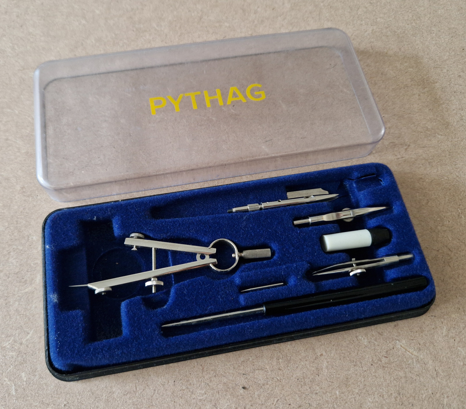 Vintage Pythag drafting compass drawing set In Case