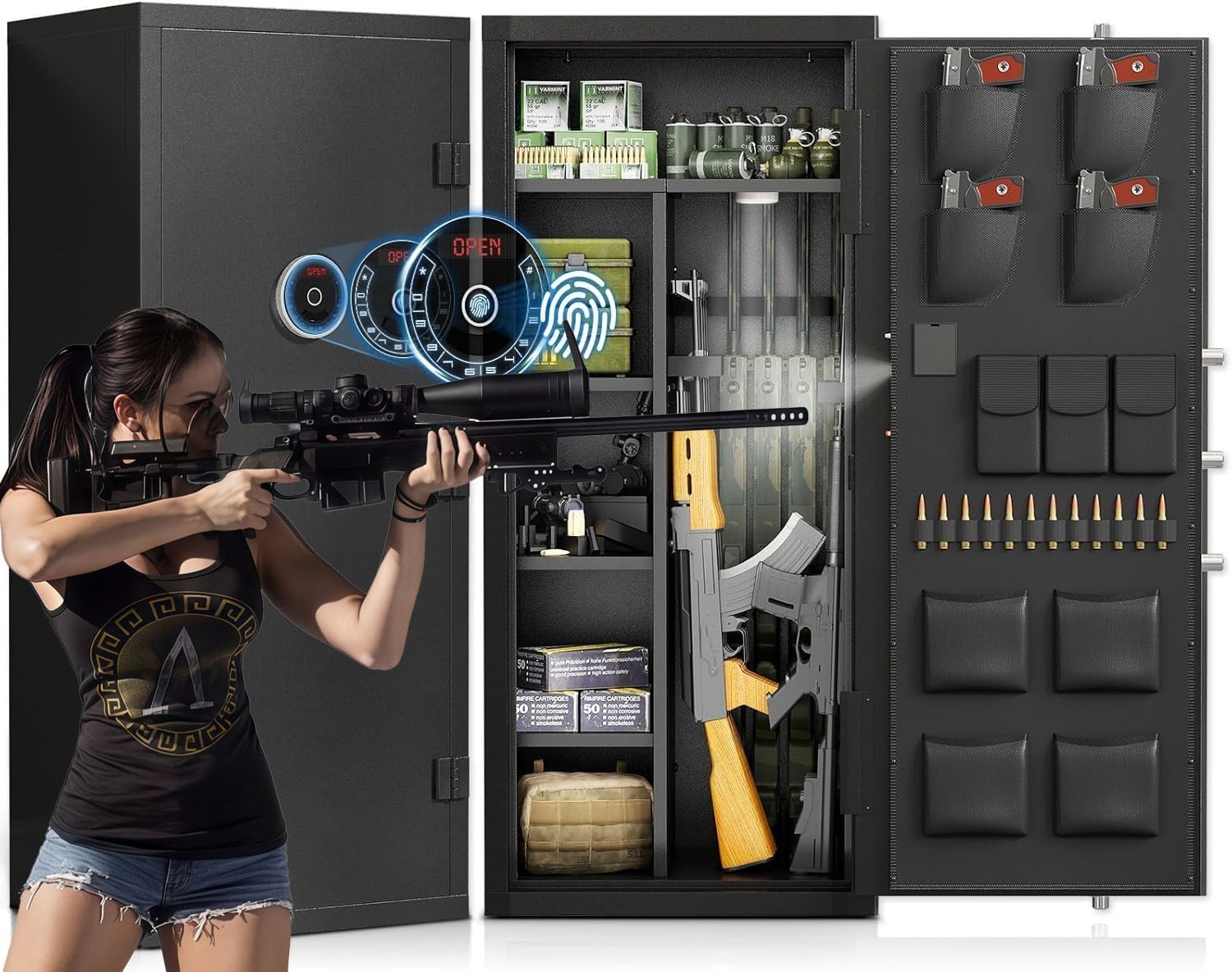 20-25 Large Gun Safe, Fingerprint Keypad Unassembled Gun Cabinet for Rifles