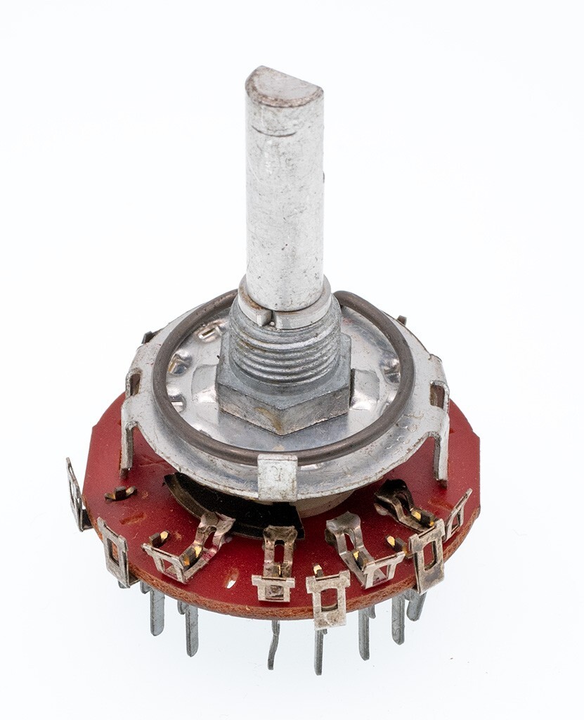 B3950, 1 Wafer, 4 Pole, 3 Position, Rotary Switch, 1/4" Shaft, 30 Deg/Pos, PCB