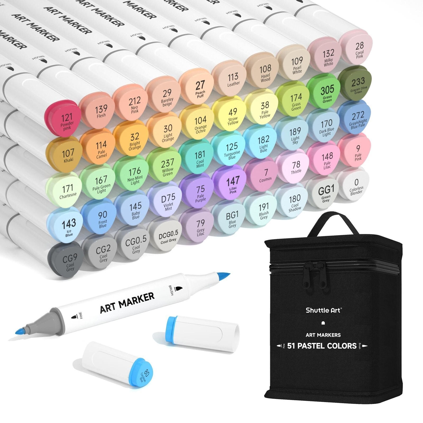 Pastel Alcohol Markers Brush tip Dual Tip Brush & Fine Tip Art Marker Set 50 ...