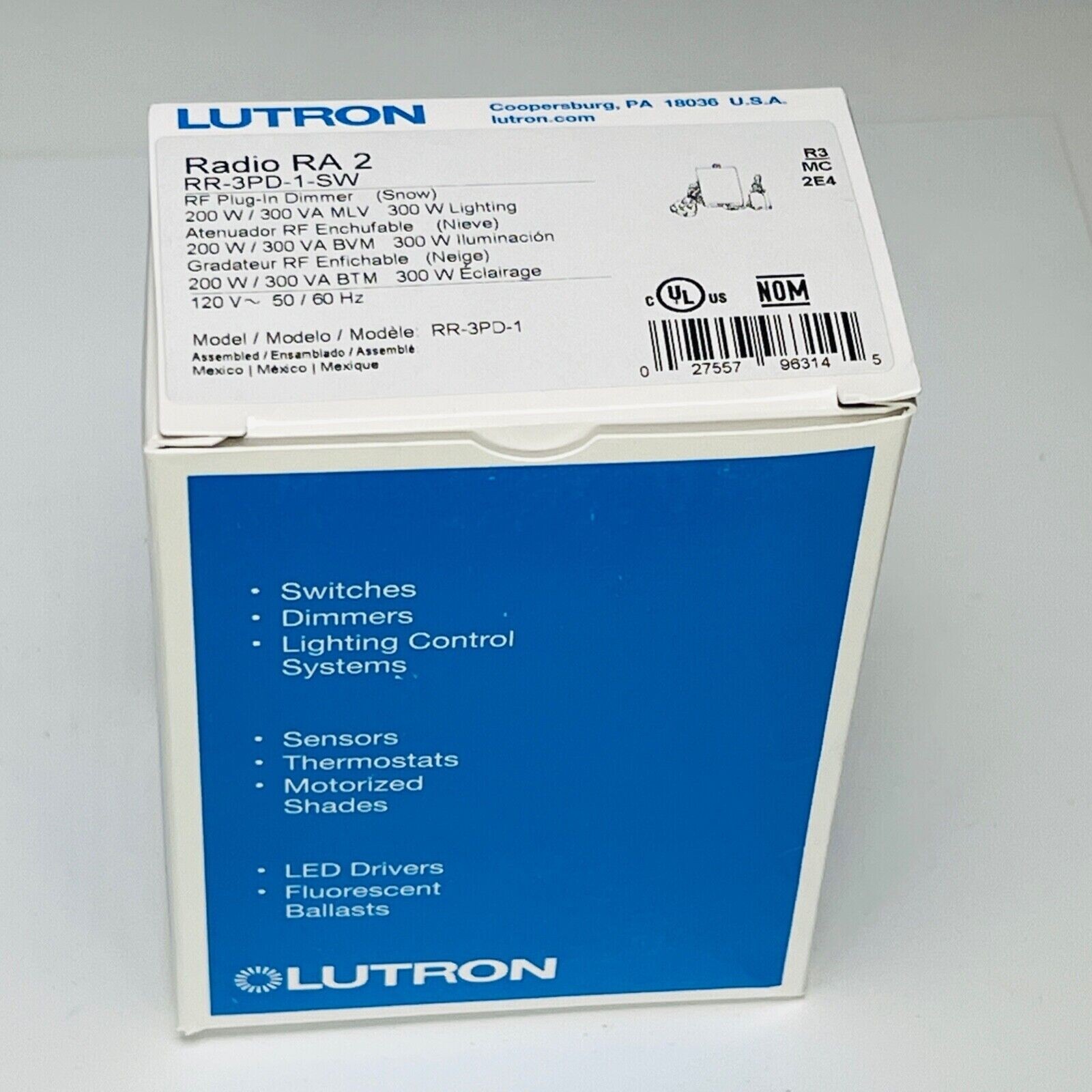 Lutron RR-3PD-1-SW RadioRA 2 RF Plug-in Dimmer White RR 3 PD 1 SW NEW