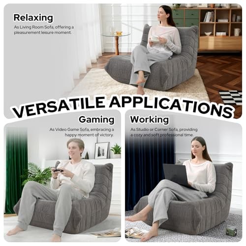 Bean Bag Chairs Fireside Lazy Floor Sofa, Soft Teddy Fleece Single Dark Grey