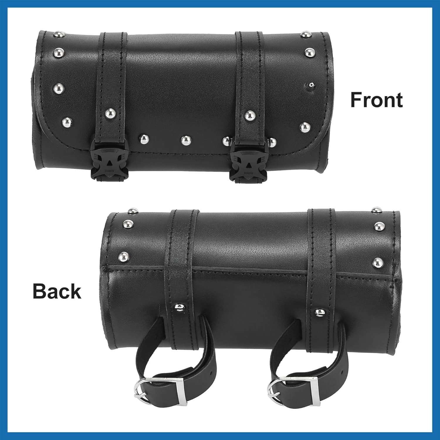 "Universal Motorcycle Fork & Handlebar Tool Bag, Waterproof Faux Leather - Black