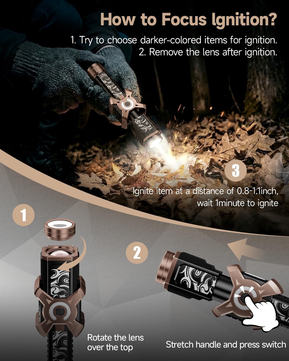 SKYFIRE 4000 Lumens Rechargeable Tactical LED Flashlight USB-C Zoomable IPX6