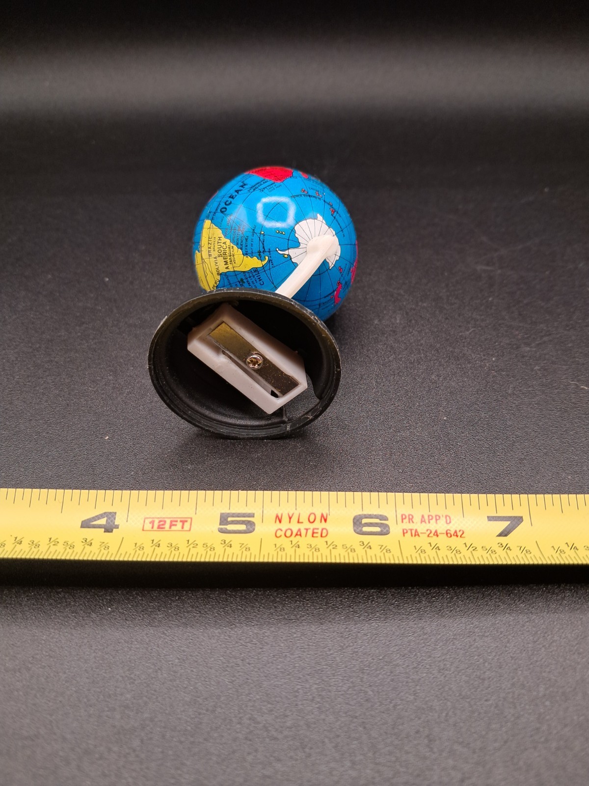 Miniature vintage world globe pencil sharpener with box