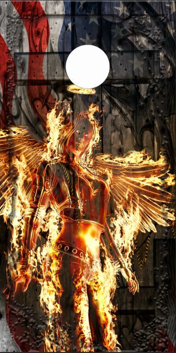 American Flaming Angel LAMINATED Cornhole Wrap Bag Toss Skin Decal Sticker