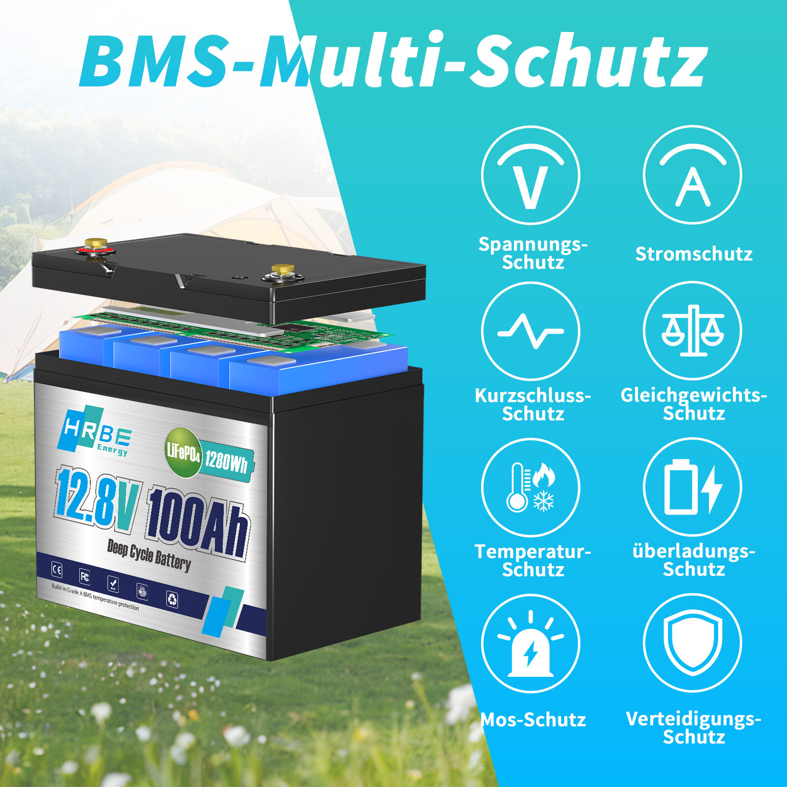 2 Pack 12V 100Ah LiFePO4 Deep Cycle Lithium Battery 100A BMS for Solar RV 24V