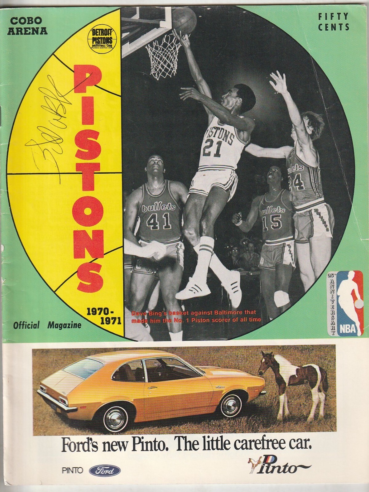 1970-71 Detroit Pistons vs New York Knicks Basketball Program---Dave Bing