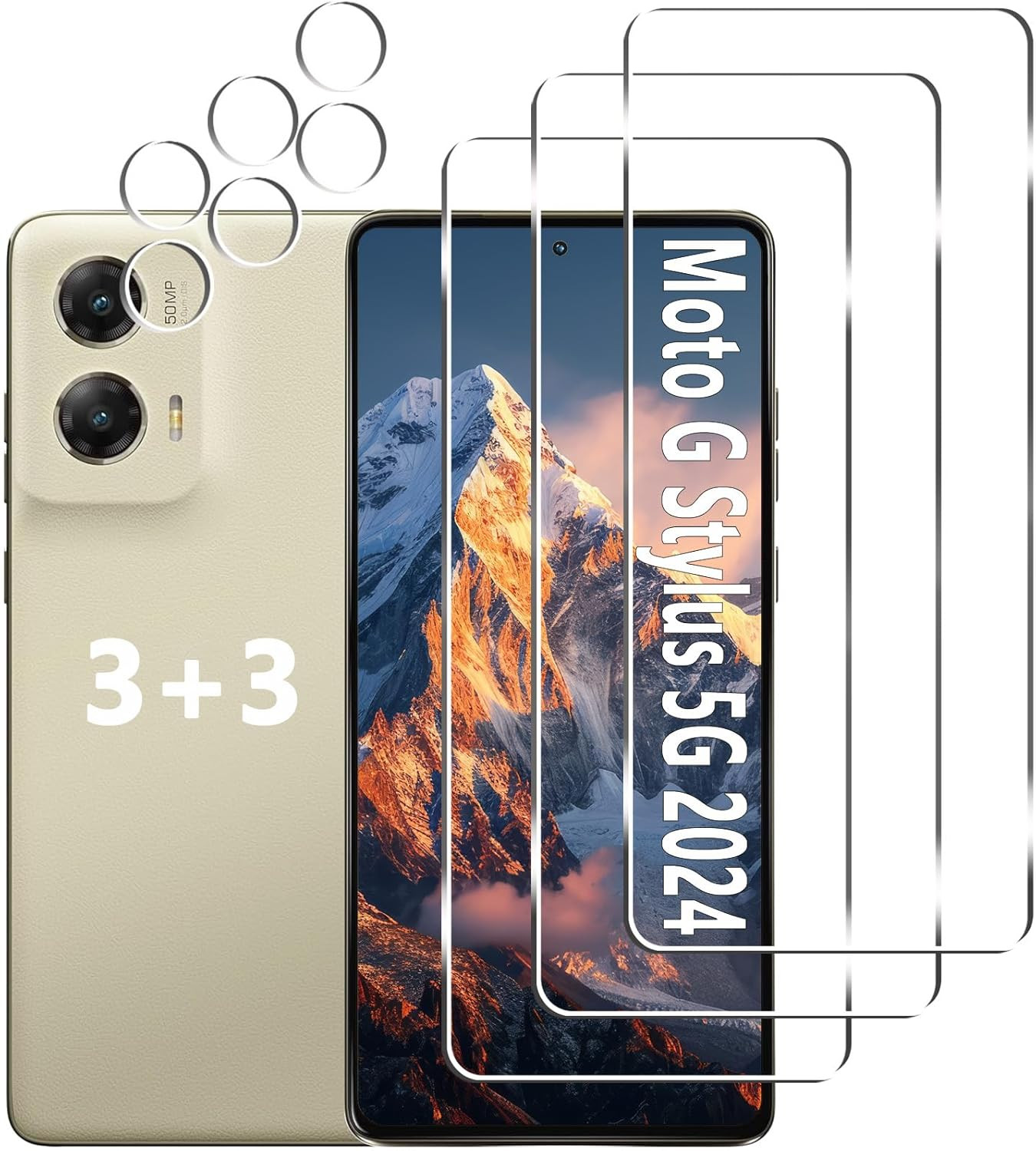 [3+3 Pack] Moto G Stylus 5G 2024 Screen Protector + Camera Lens Protector, 9H Te