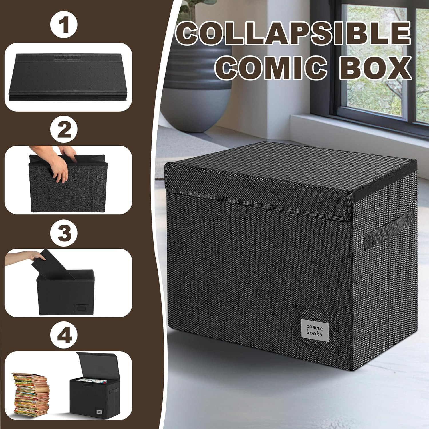3 Pack Comic Book Storage, Comic Book Box Collapsible and Stackable Comic Short