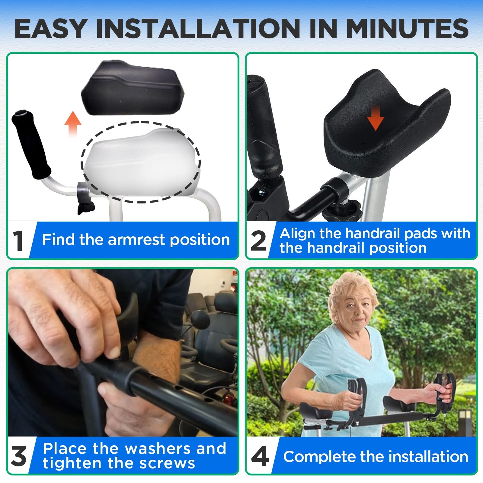 Rollator Armrest Pad, Universal Arm Rest Attachment, 1PCS, Black