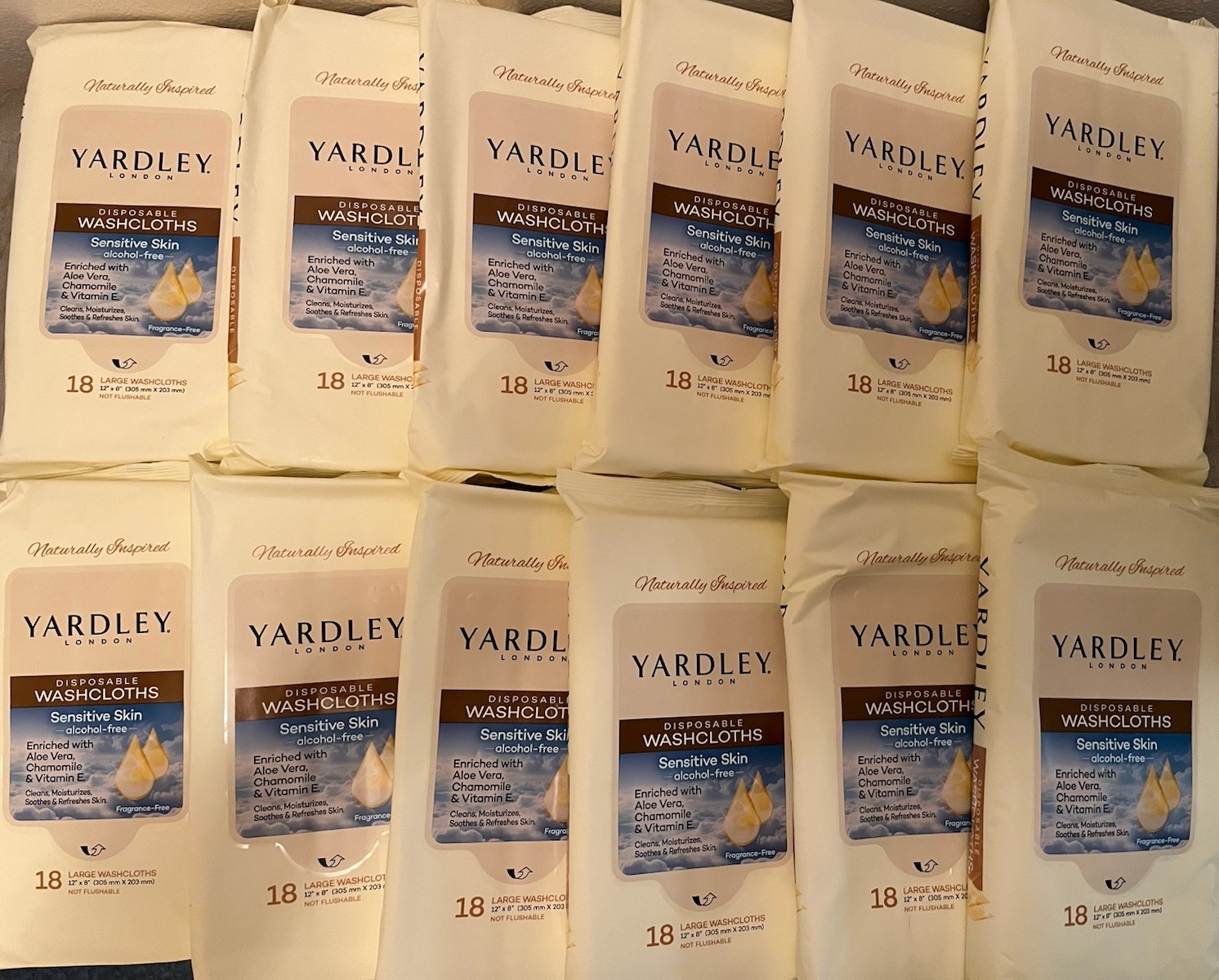 HUGE LOT of 216 Yardley London SENSITIVE SKIN Disposable Washcloths 12PK/18ct