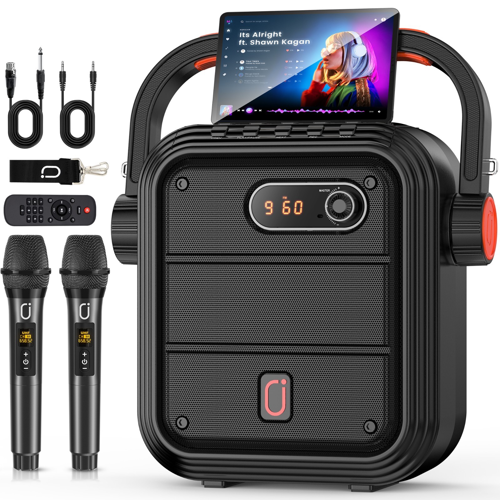 JYX Karaoke Machine System with 2 Microphones RM Radio Speaker Support Recording