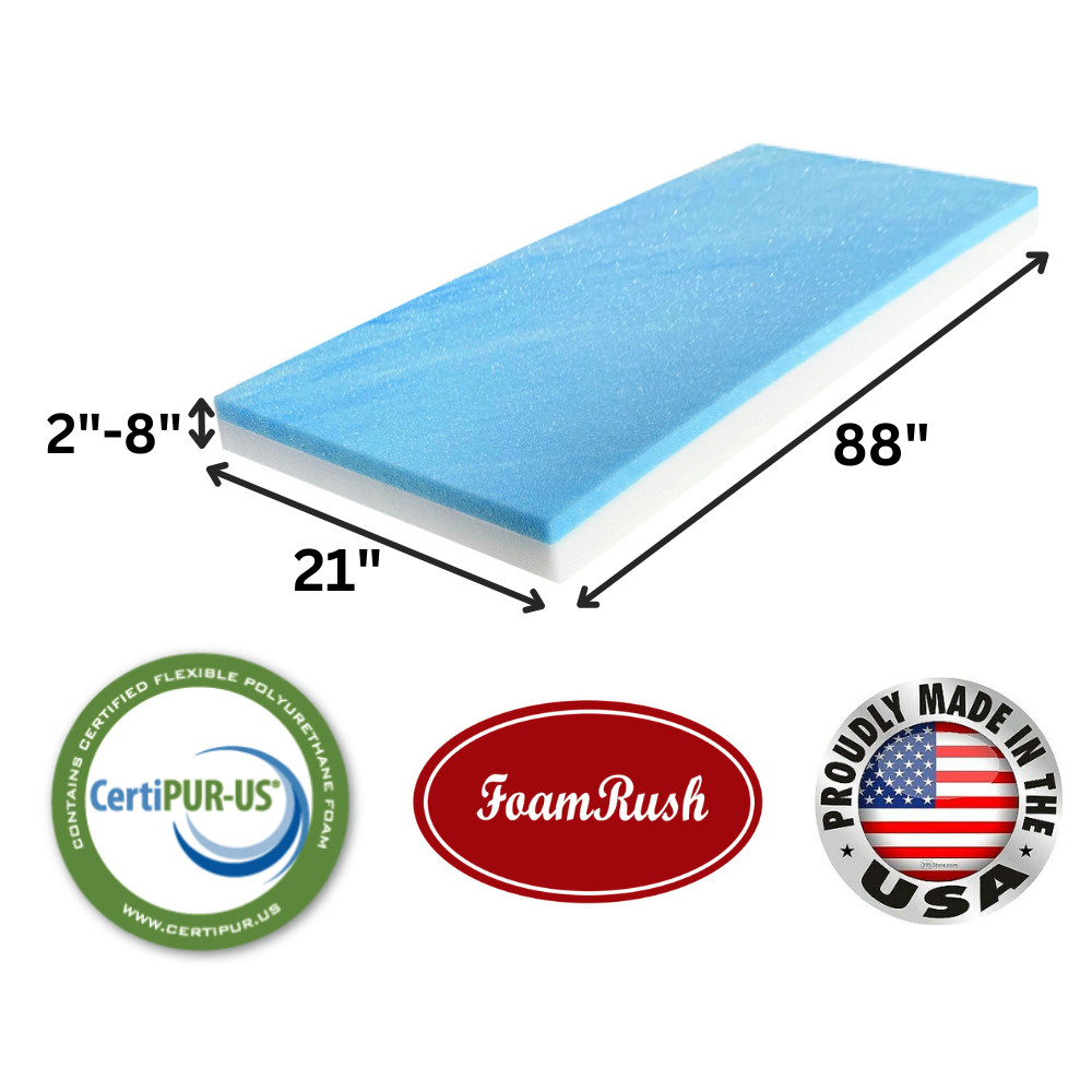 FoamRush 21" x 88" Cool Gel Memory Foam Seat Cushion Replacement Medium Firm USA