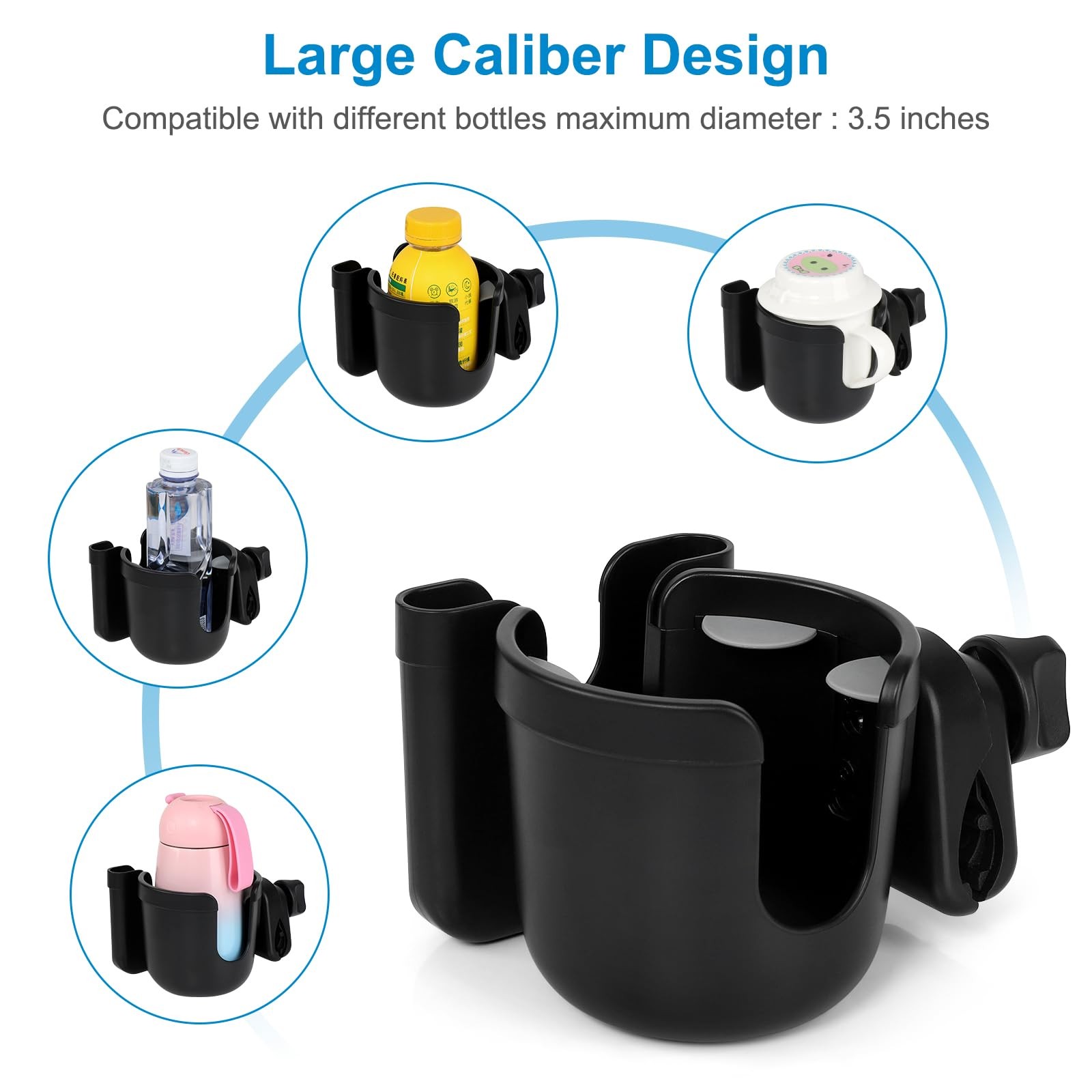 2-in-1 Walker Cup Holder with 2* All Black, Black &