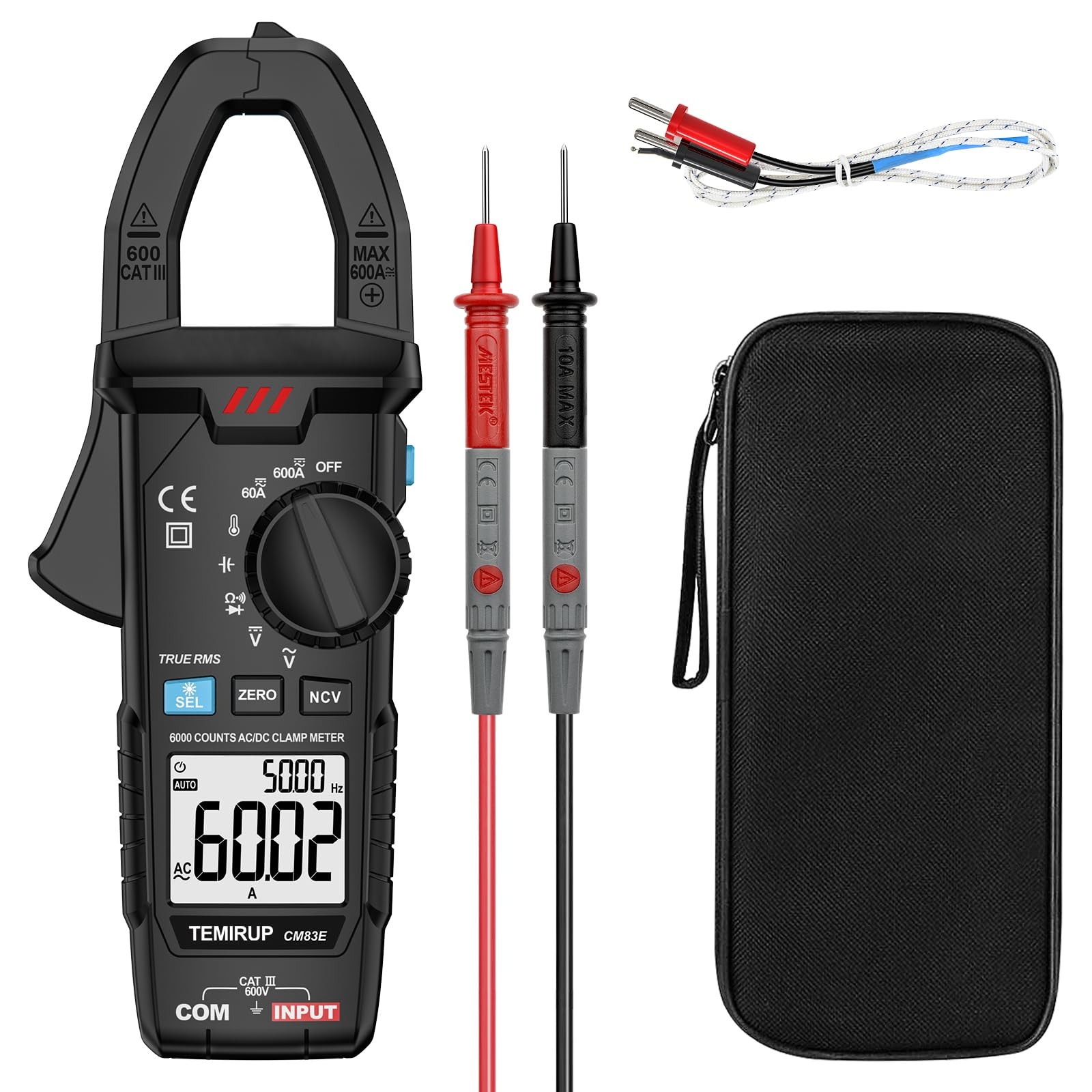 Digital Clamp Meter Multimeter TRMS 6000 Counts 600A Autoranging Amp Meter wi...