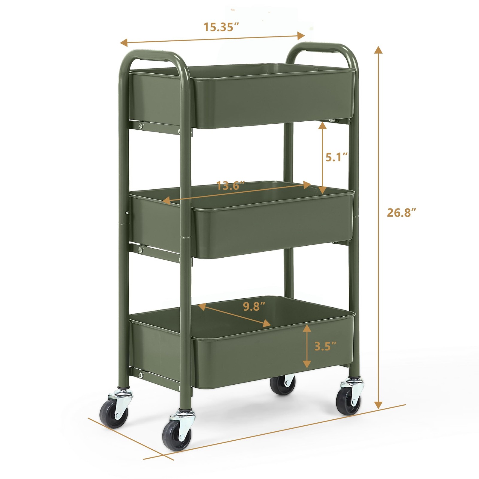 3-Tier Delicate Compact Rolling Metal Storage Organizer - Mobile Utility Cart...