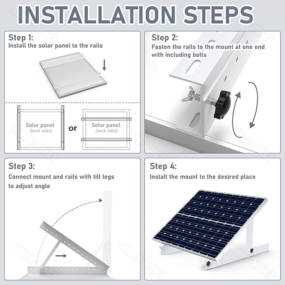 Solar Panel RV Tilt Mount Brackets Kit System Roof Flat Surface Adjustable Frame