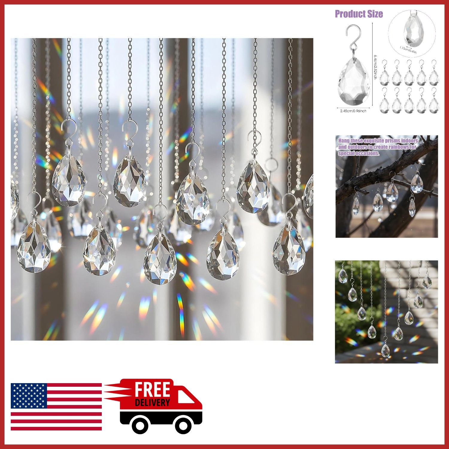 Clear Crystal Teardrop Suncatcher 10pcs with Hooks for Weddings and Parties