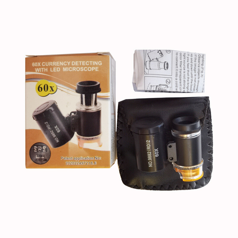Black 60X LED UV Light Illuminated Pocket Microscope Loupe Magnifier document