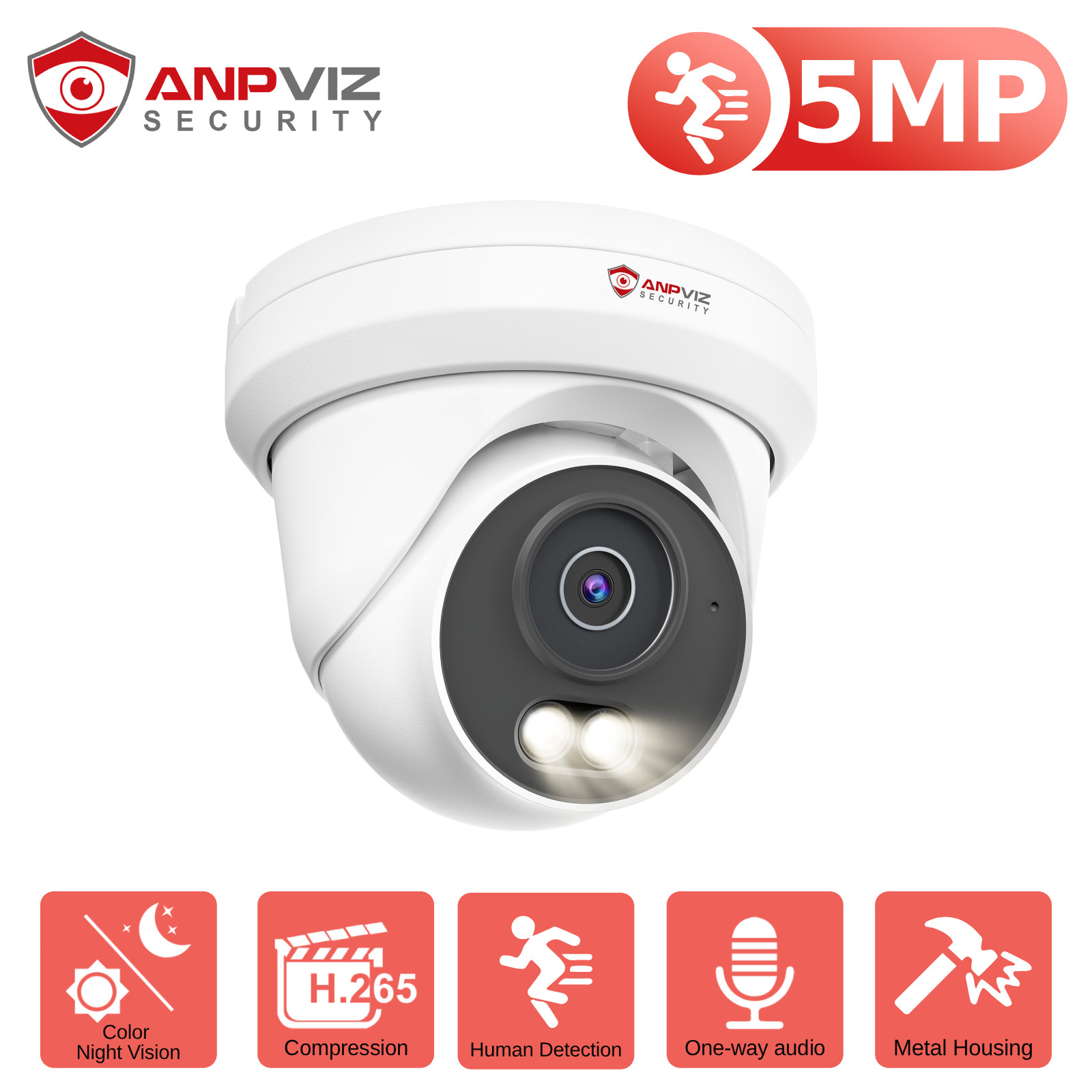 Anpviz 5MP PoE IP Security Camera Outdoor Smart Dual Light Built In Mic IP66 AI