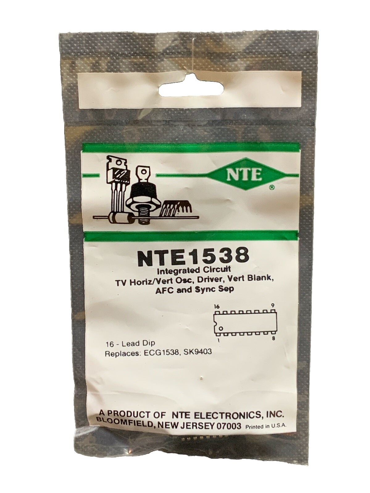 NTE1538 IC TV Horiz/Vert Osc, Driver Vert Blank AFC & Sync DIP16 ECG1538 SK9403