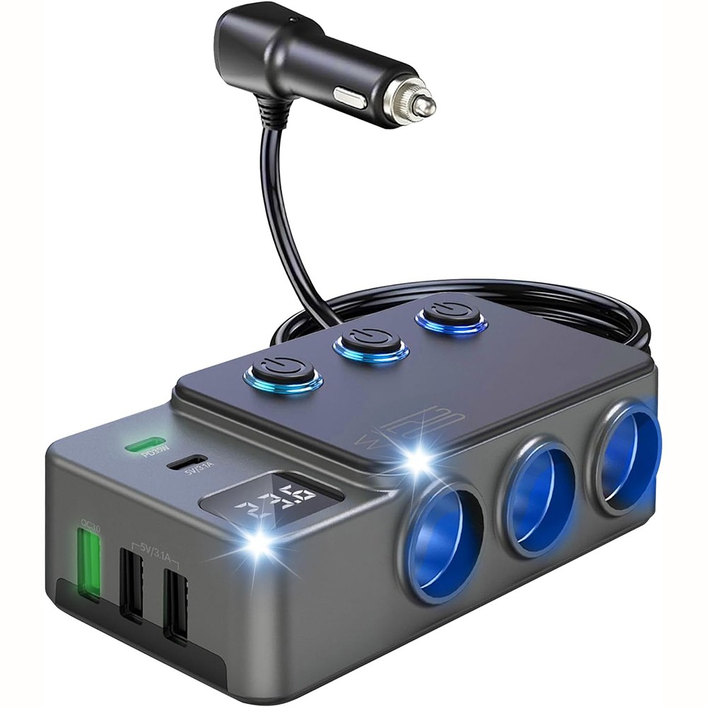 8in1 Car Charger Cigarette Lighter Splitter Adapter Fast USB/C Socket QC PD 30W