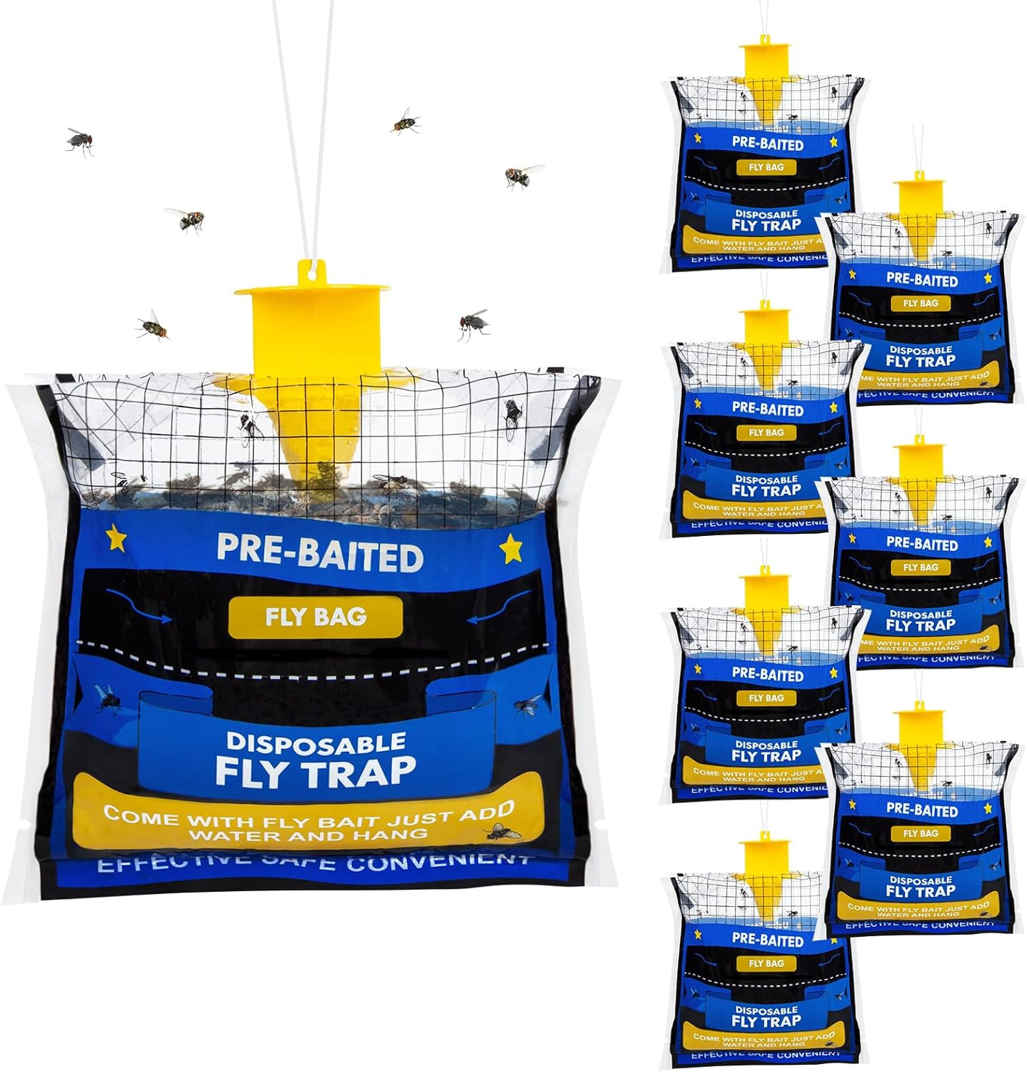 8 Pack Fly Traps Outdoor Hanging for Patio, Outdoor Disposable Hanging Fly Trap