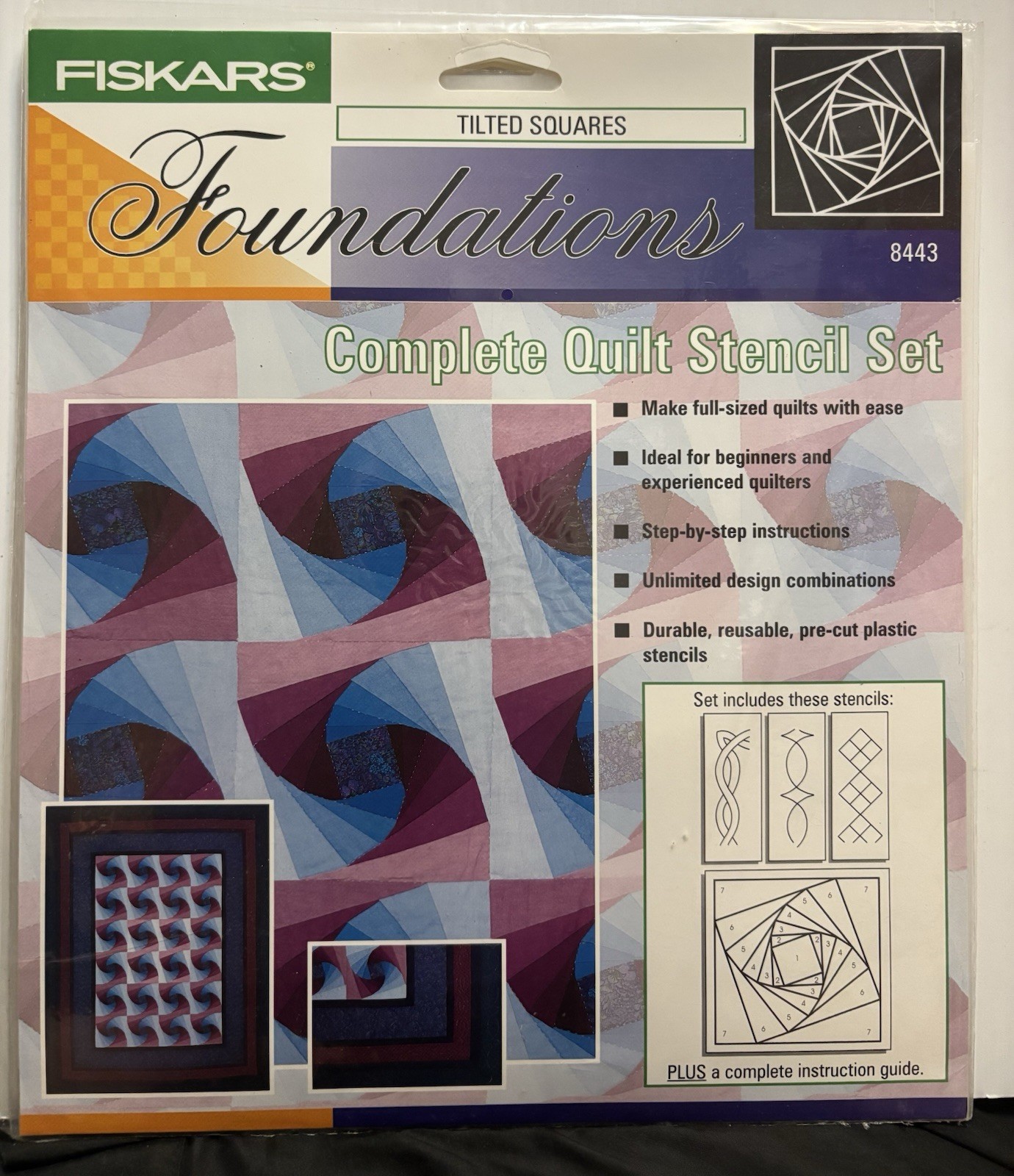Fiskars Foundations Tilted Squares #8443 Complete Quilt Stencil Set New Sealed