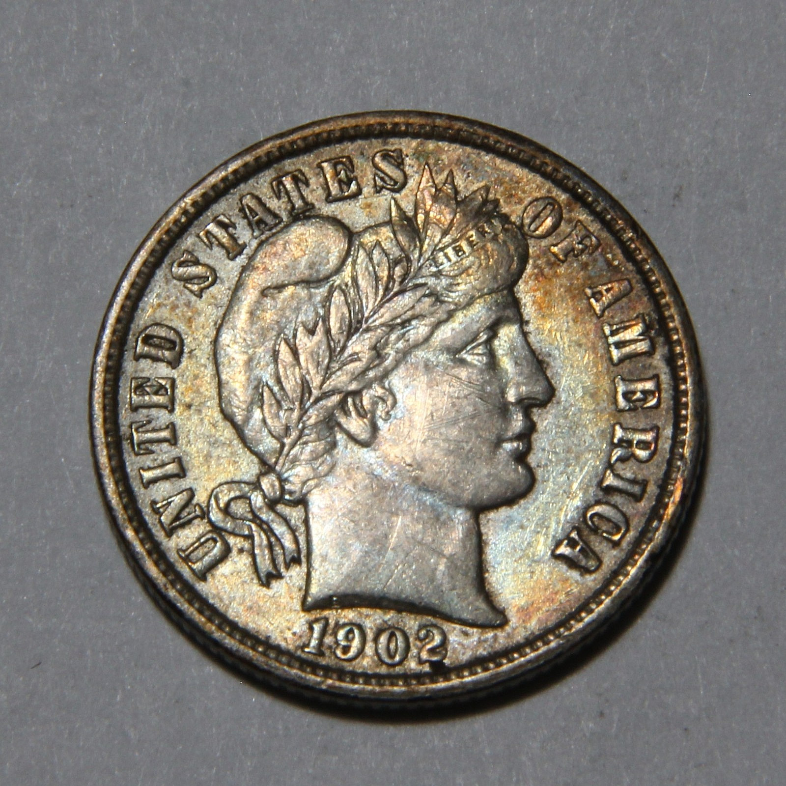 1902-P US Barber Dime 10c Nice AU Condition Toned!! Old Cleaning -285-