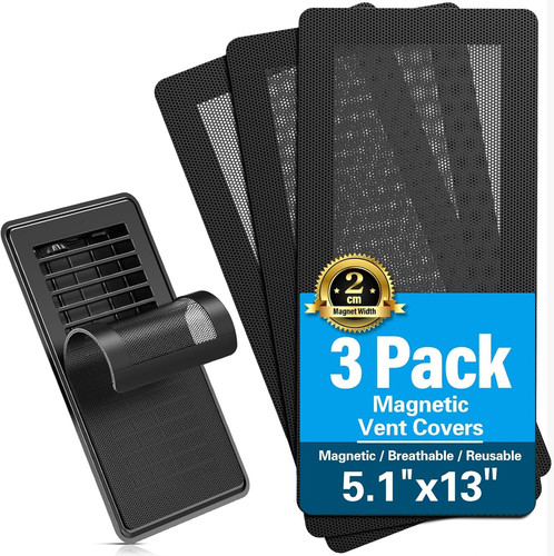 Magnetic Vent Screen Mesh Covers 3 Pack, Floor 5.1"X13" 3 Pack Black, Black