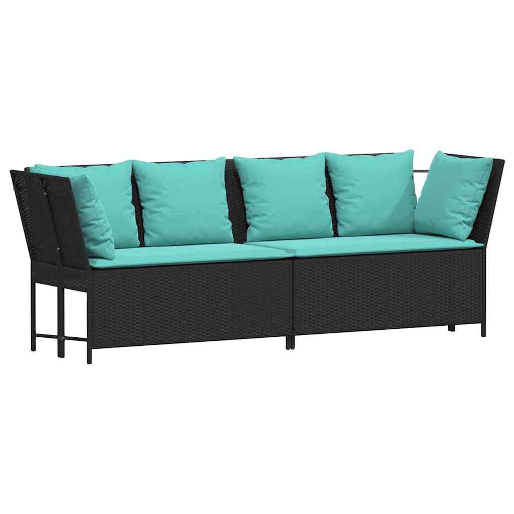 Patio Sofa with Cushions Black Poly Rattan