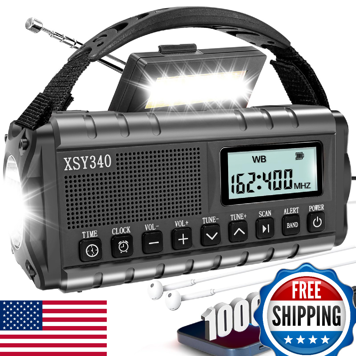 QAUYYW 37000mWh Emergency Hand Crank AM/FM NOAA Weather Radio LED Flashlight SOS
