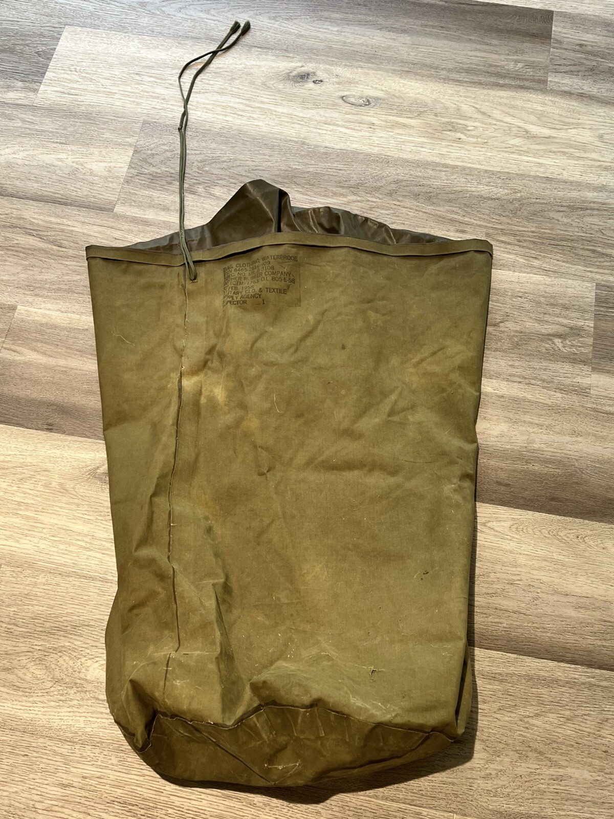 Vintage 1958 Army Green Military Bag Clothing Waterproof - FSN 8465-261-6909