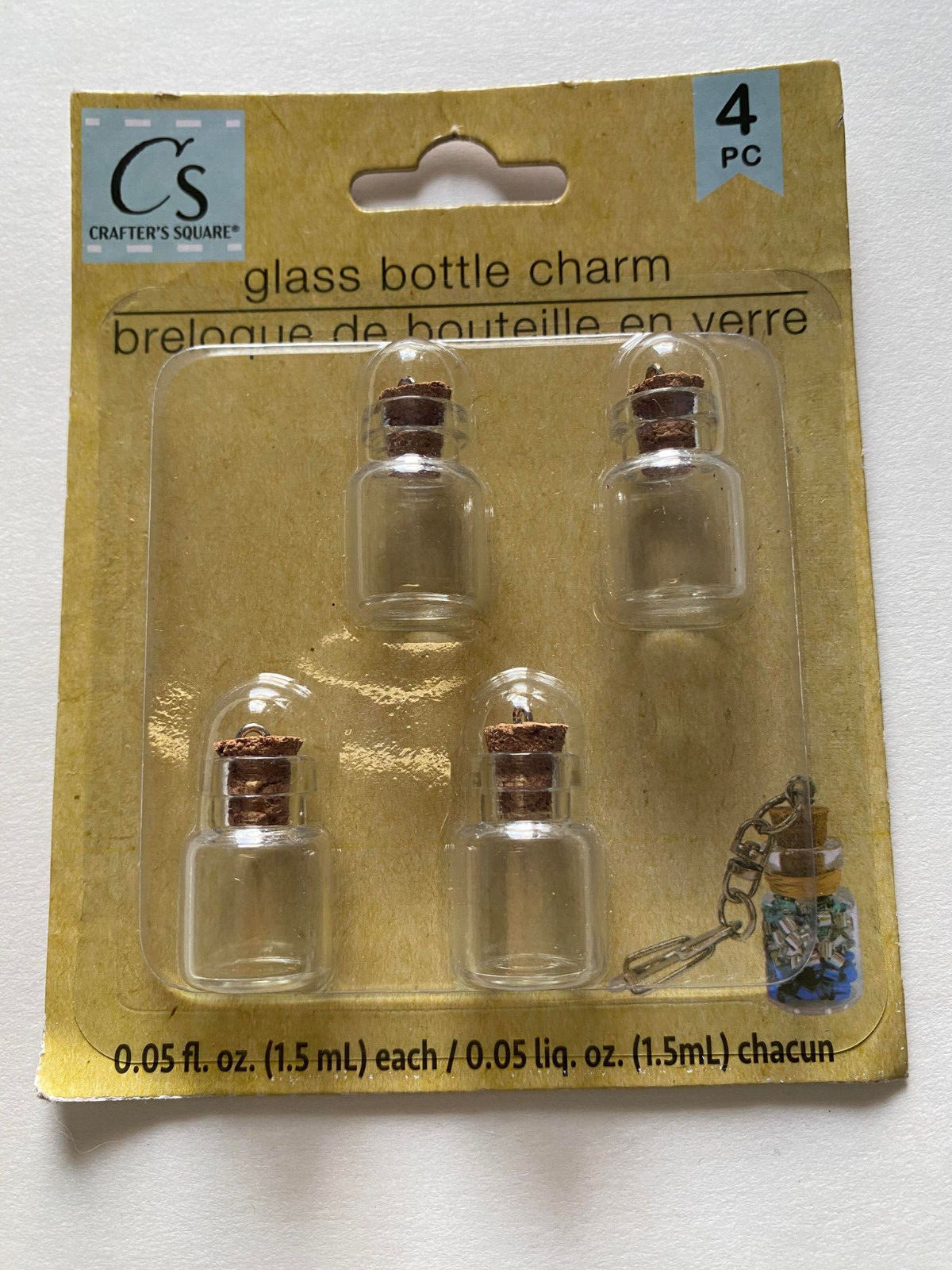 CS Crafter's Square Glass Bottle Charm ( 4 pc ) with cork lid 0.05 fl. oz. each