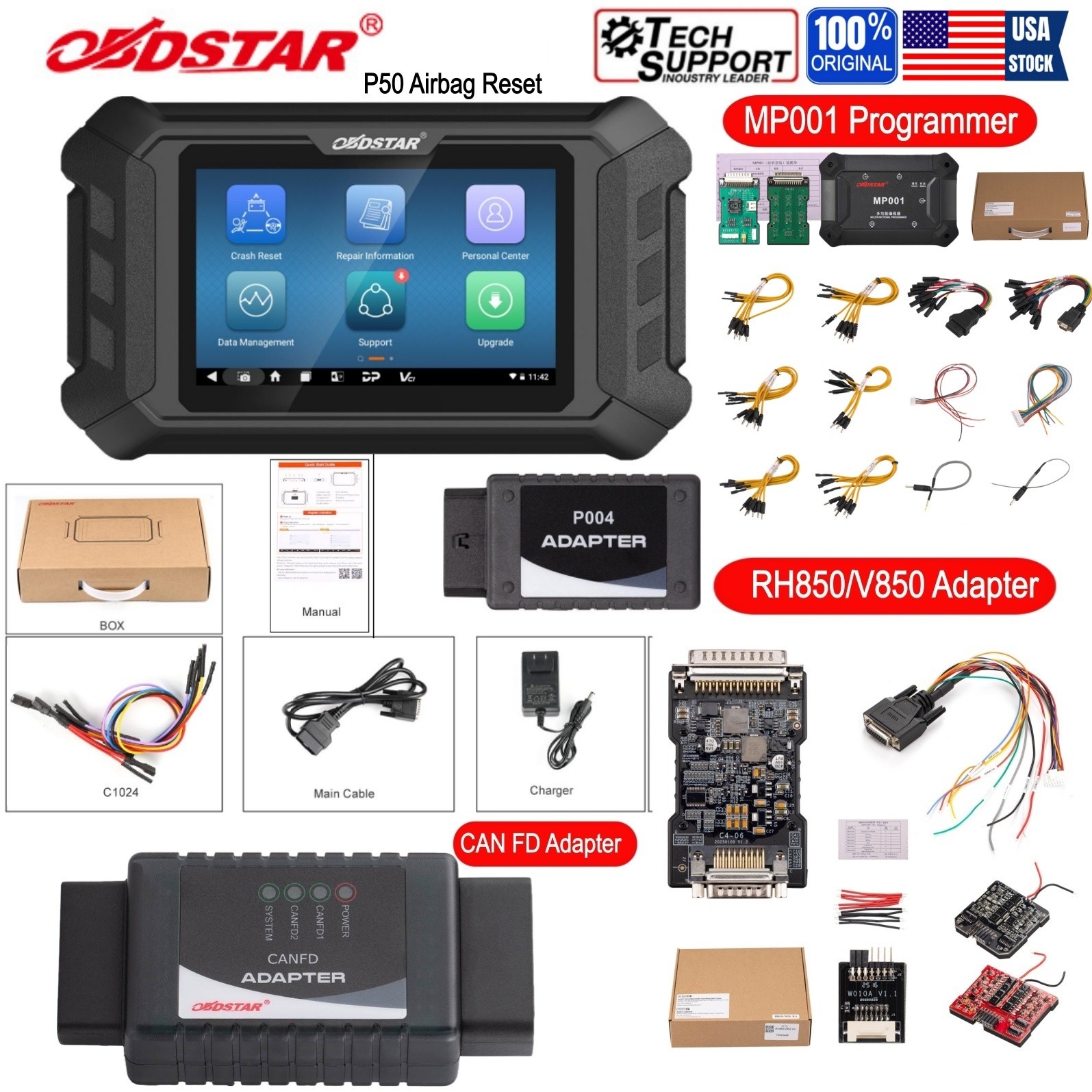 OBDSTAR P50 SRS Reset Full With CAN FD Adapter & MP001 Set & RH850/V850 Adapter