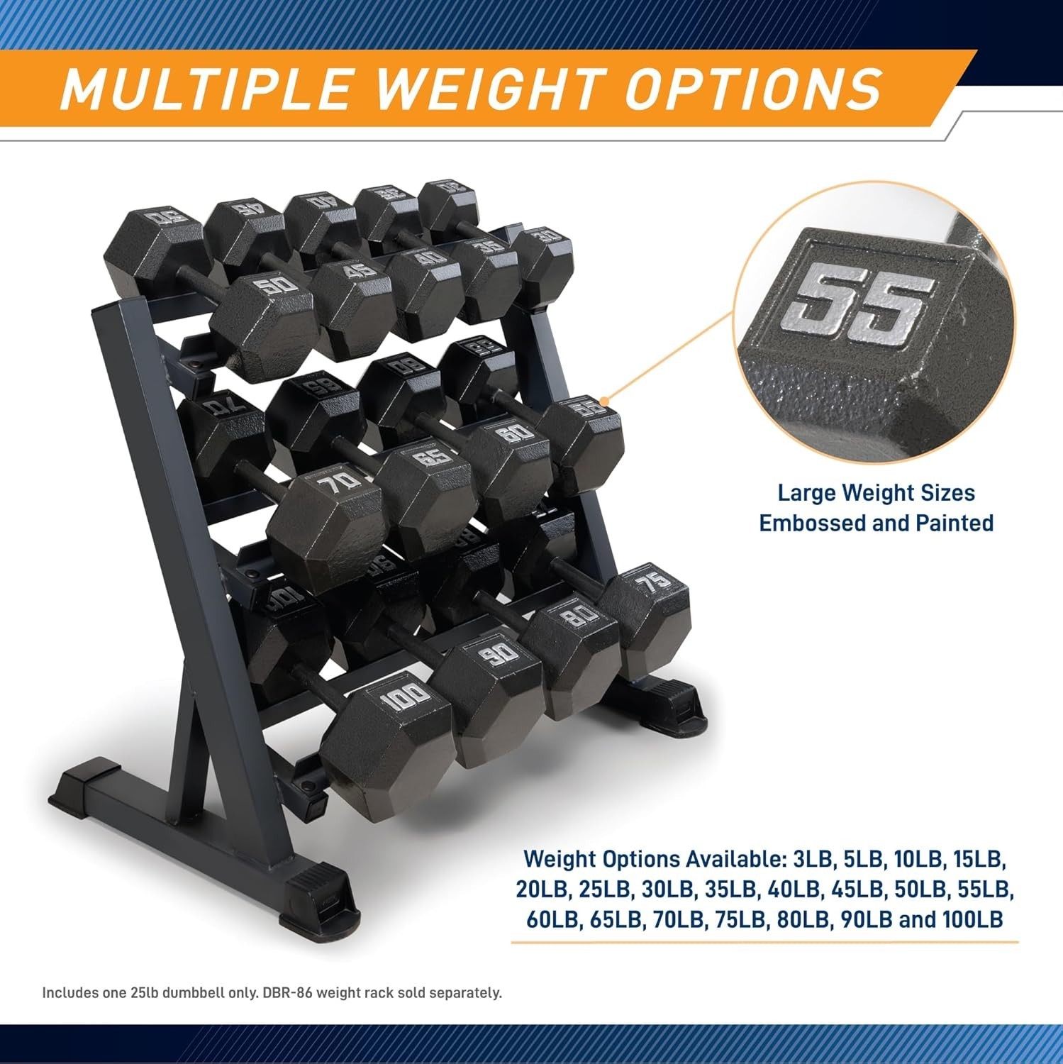 Hex Dumbbell Collection - 3-100 lb Options-