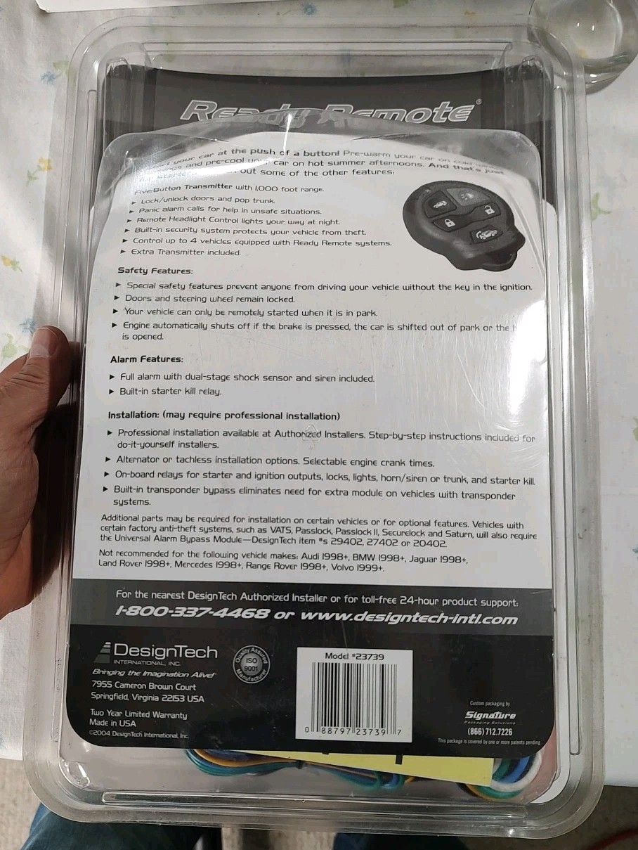 DesignTech Ready Remote Start Deluxe Remote Car Starter Model 23927 NEW