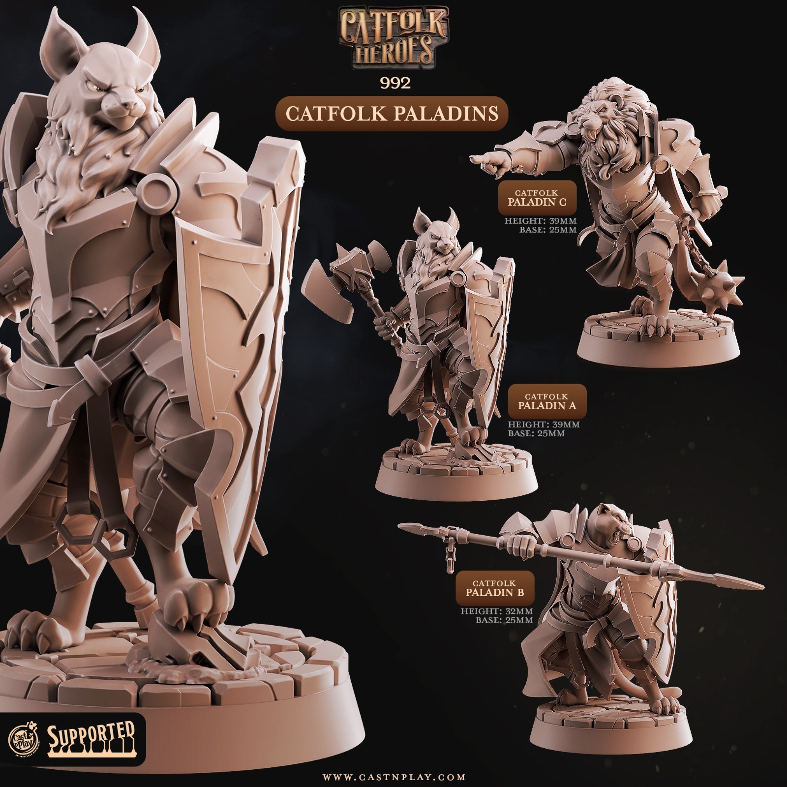 Catfolk Paladins | Dungeons and Dragons D&D 28-32mm Tabletop Miniatures