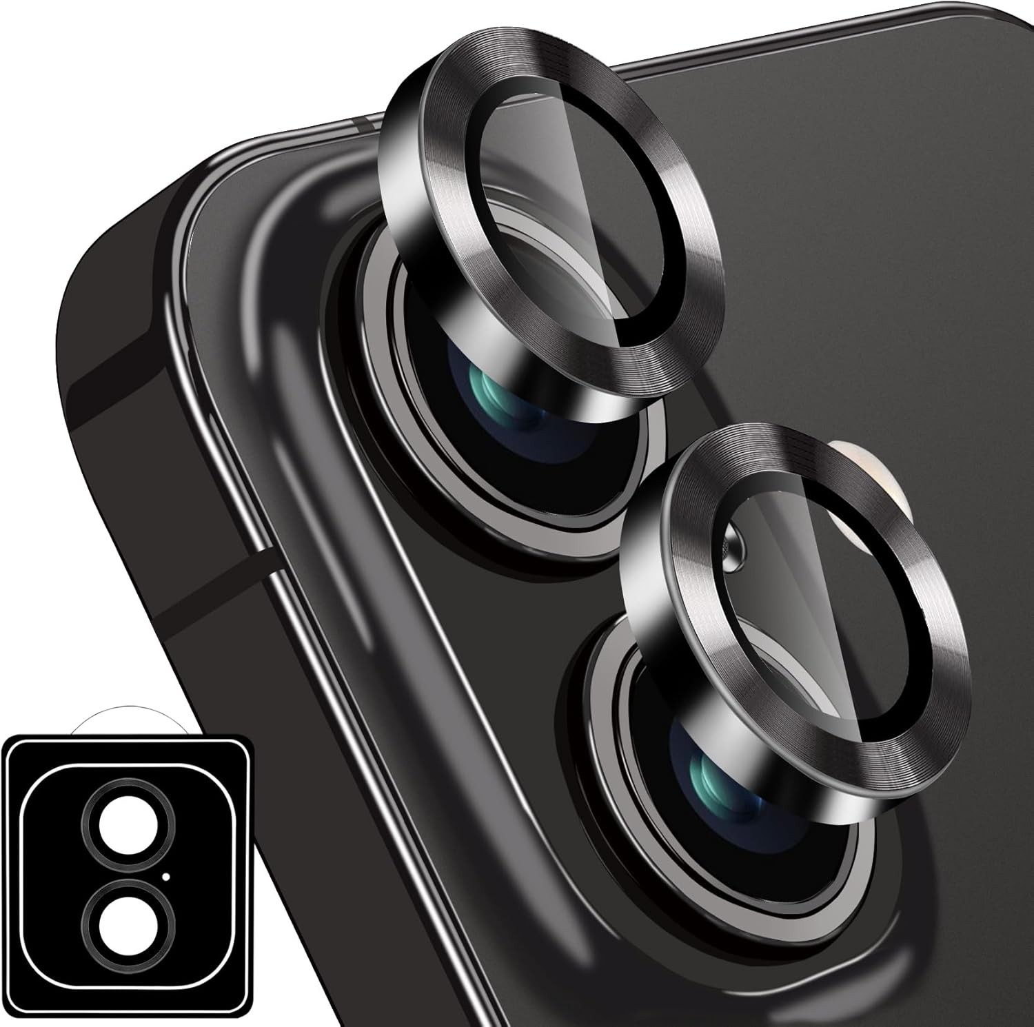 Designed for iPhone 16 and 16 Plus Camera Lens For 16 / 16 Plus, Black