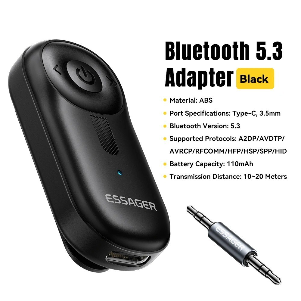 Bluetooth 5.3 Adapter 3.5mm AUX Jacks For Audio Music Receiver Car Speakers Head