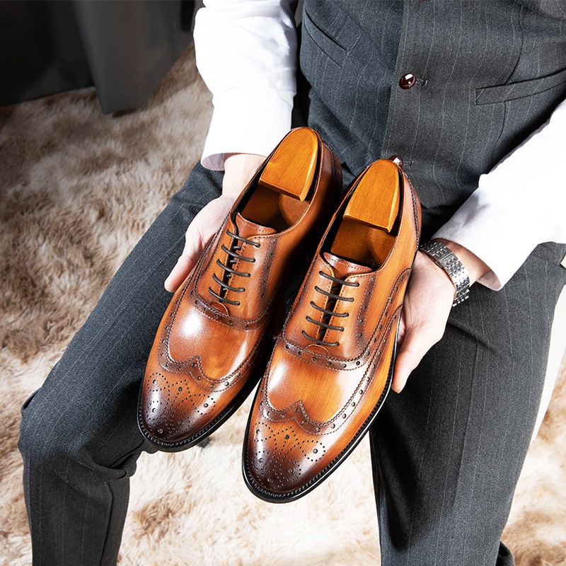 Men's Leather Shoes Business Formal Brogue Oxford Lace Up Wedding Party Shoes Sz