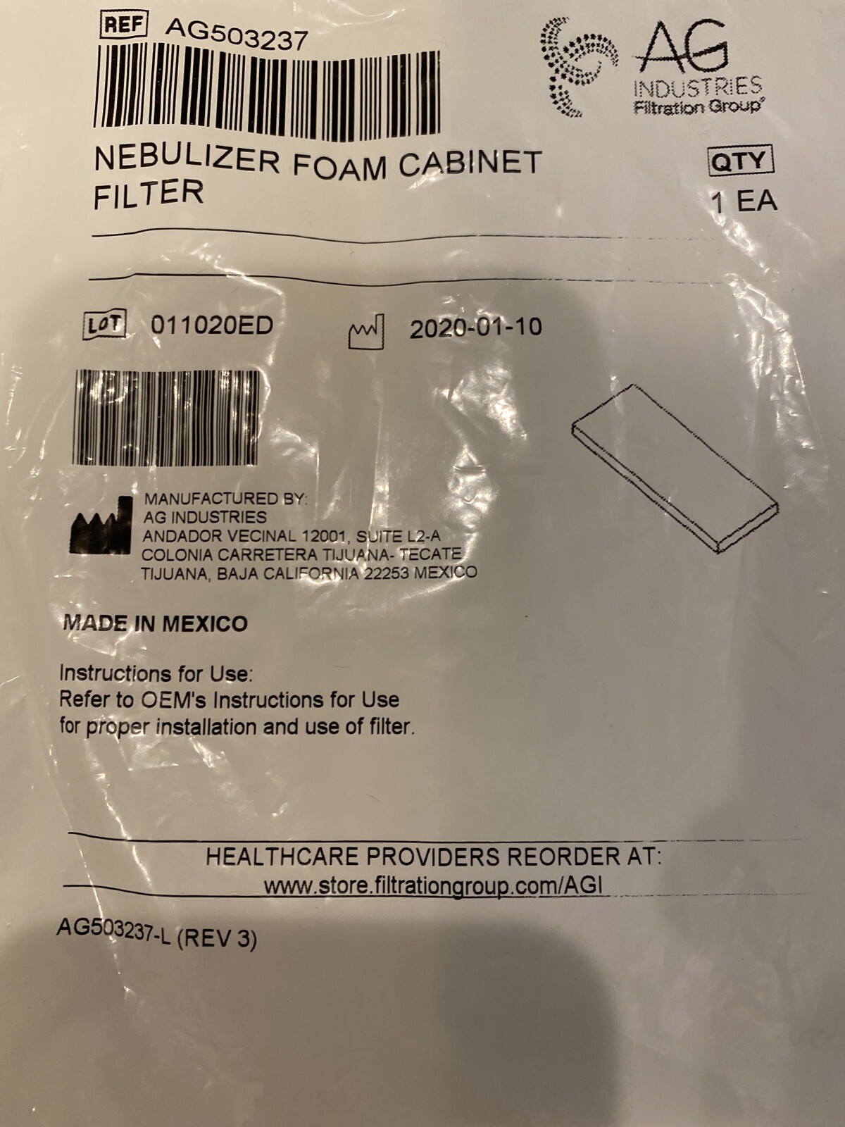 Neb Foam Cabinet Filter, 8 Packs - REF AG503237 - Individual Sealed Pack