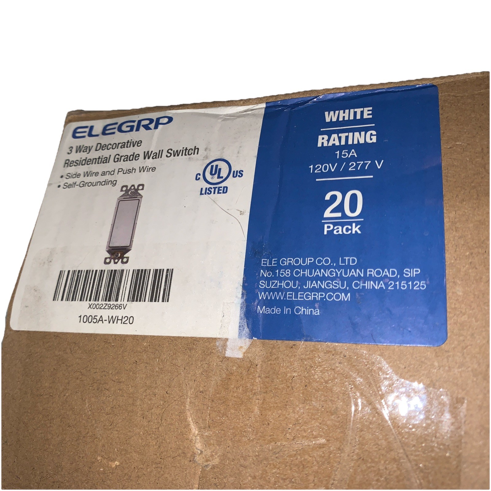 20 Pack Glossy White Single Pole Decorator Light Switch, 15Amp, 120-277V, UL