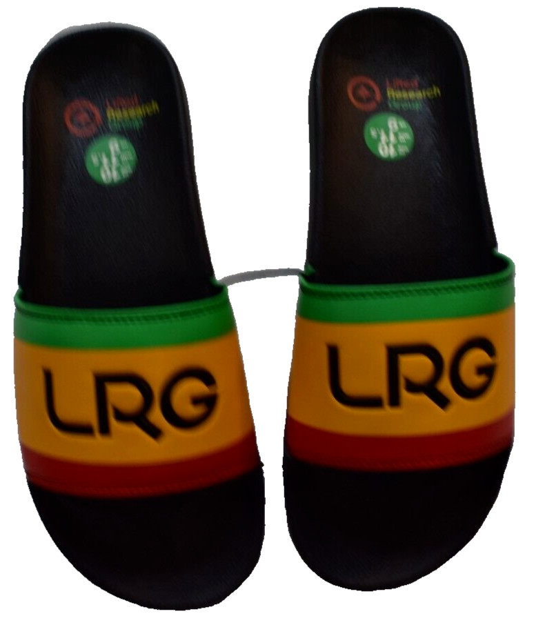 Lifted Research Group LRG Mens Rasta Stipe Black Slides Sandals Shoes New 10