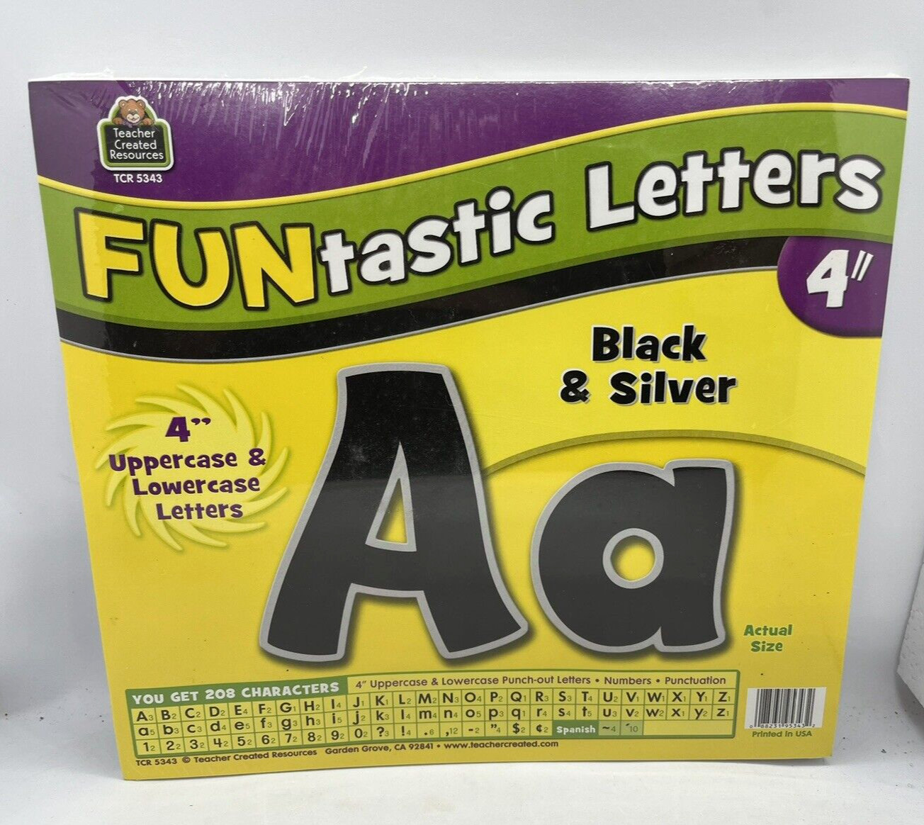 Funtastic Letters Teacher Created Resources, 4" Black & Silver NEW Free Shipping