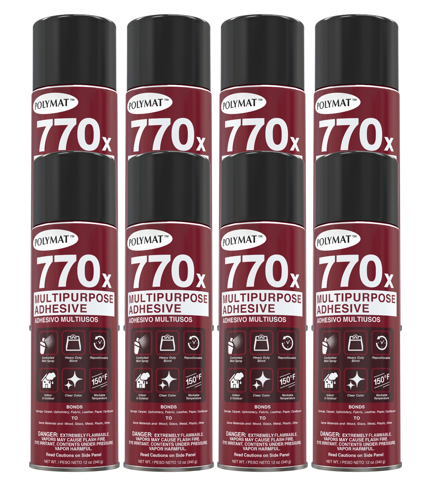 QTY8 Polymat 770X MULTIPURPOSE SPRAY GLUE ADHESIVE HIGH TACK BOND FABRIC TO WOOD