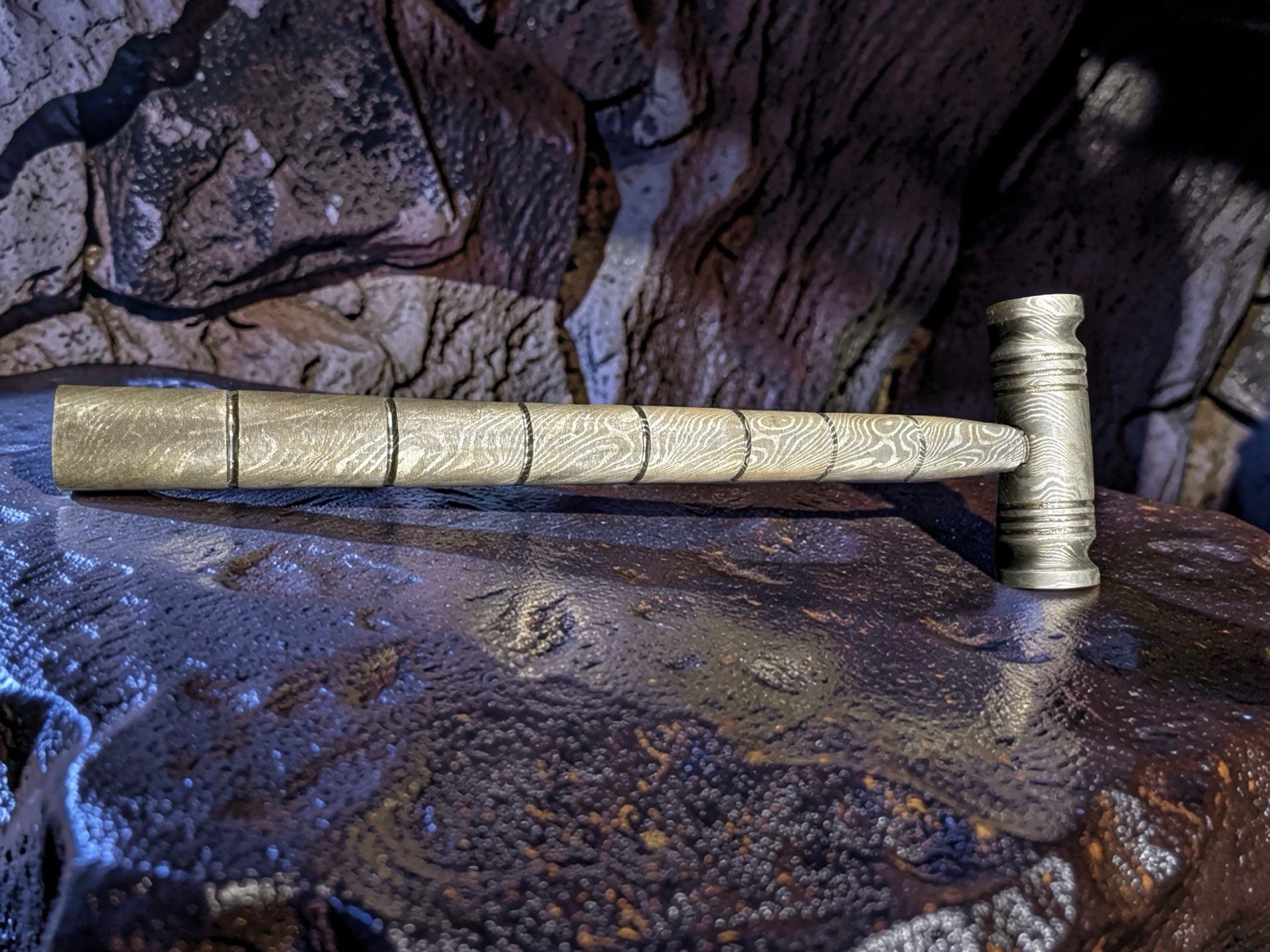 Damascus Hammer with threaded handle flat head